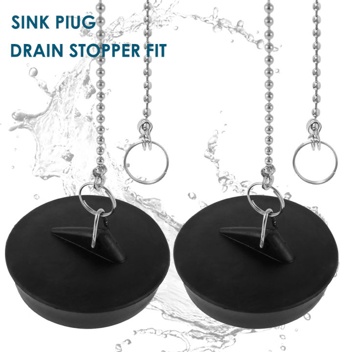 2 Drain Stopper with Chain Round Beaded Universal Bath Sink Drain Plug Strong Sealing Kitchen Bathroom Drain Fittings