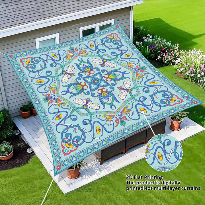 1%20Pc%20Turquoise%20Bohemian%20Butterfly%20&%20Floral%20Tile%20Print%20Outdoor%20Canopy%20Portable%20UV%20Protection%20Sun%20Shade%20for%20Beach%20Garden%20Camping%20-%20Image%206