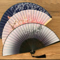 Retro Style Folding Fan Female Japanese Pattern Retro Cloth Art Craft  Home Decoration Ornament Dancing Hand Fan. 
