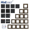 Wood Design EU Socket Wallpad Aluminium Satin Metal Panel Smart Home 1 2 3  Schuko Power 110V-240V AC Wall Outlets. 