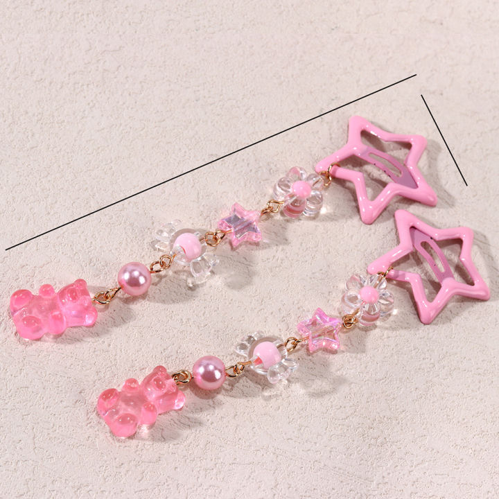2Pcs%20Y2k%20Star%20Hair%20Clip%20Sweet%20Mini%20Flower%20Candy%20Plastic%20Bear%20Crystal%20Pendant%20Hairpin%20Headwear%20For%20Girl%20Metal%20Barrette%20Accesories%20-%20Image%205