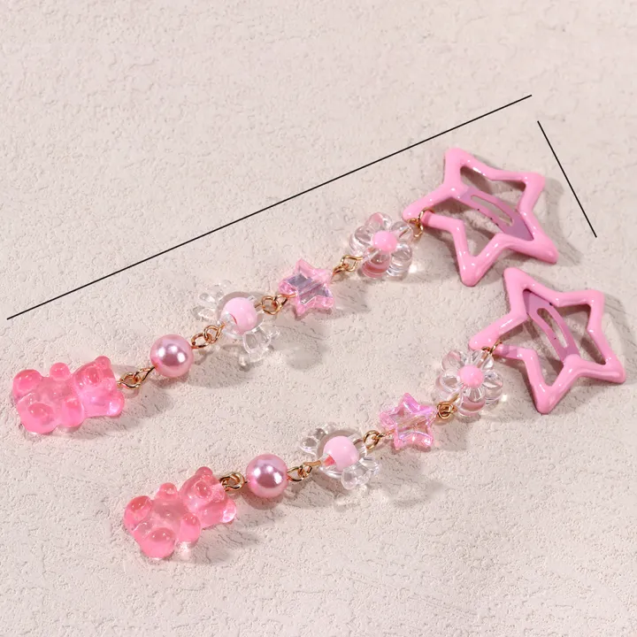 2Pcs%20Y2k%20Star%20Hair%20Clip%20Sweet%20Mini%20Flower%20Candy%20Plastic%20Bear%20Crystal%20Pendant%20Hairpin%20Headwear%20For%20Girl%20Metal%20Barrette%20Accesories%20-%20Image%205