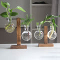 Creative Glass Desktop Planter Bulb Vase Wooden Stand Hydroponic Plant Container Home Tabletop Decor Vases.