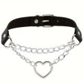 Personalized Fashion Punk Hip-Hop Gothic Peach Heart Shaped Chain Collar Necklace Trend Leather Love Heart Collar.