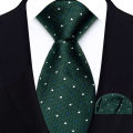 New Design Green Brown Red Necktie Set Polyester Pocket Square Tie Set Classic Polka Dot Tie For Men Daily Wear Shirt Accessor. 
