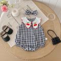 Korean-style summer baby girl cherry embroidered plaid sleeveless jumpsuit, baby girl comfortable and cute sleeveless jumpsuit w. 