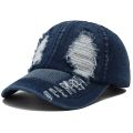 2024 New Solid Color Ripped Baseball Cap Washed Denim Snapabck Hat Hip Hop Breathable Streetwear Distressed Hats for Women Men. 