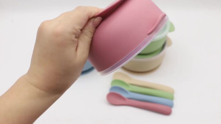 3pcs Silicone Bowl with Lid, Food Spoon Bowl with Suction Cup, Strong Suction Set