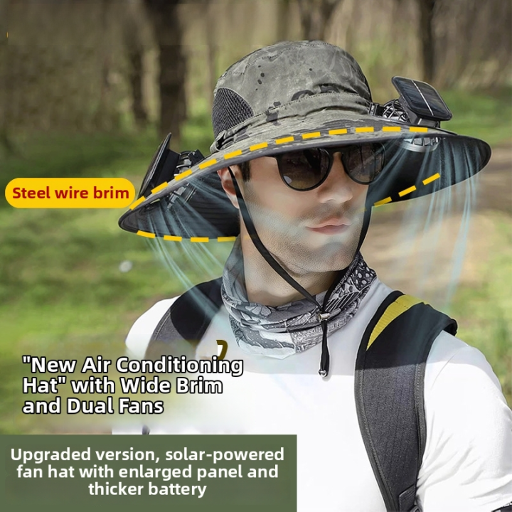 Solar Powered Fan Cap, High Wind Power, Summer Outdoor, Cross-border, Large Brim, Uv Fishing, Sun Visor, Hiking Cap