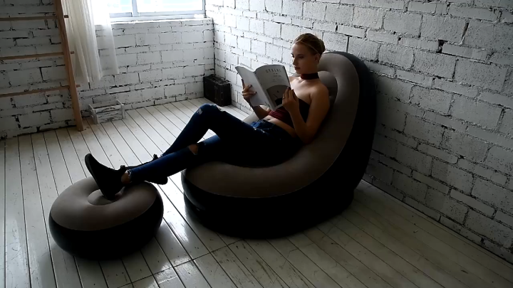 Modern Inflatable Sofa with Footstool – Portable Foldable Air Couch for Indoor & Outdoor Use | Thickened Design, Multi-Color Lounge Chair for Bedroom, Living Room or Camping