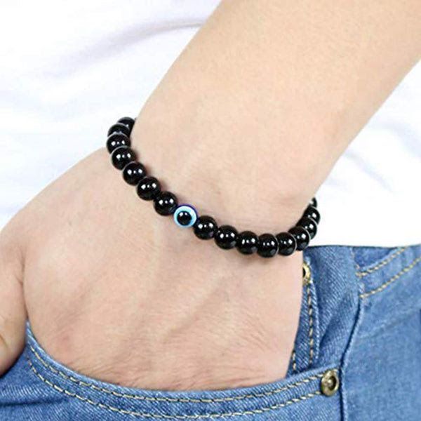 Blue Bracelet with Crystal Black Beeds for Men, Women, Girl, Boys and Kids Adjustable for Evil Eye Protection