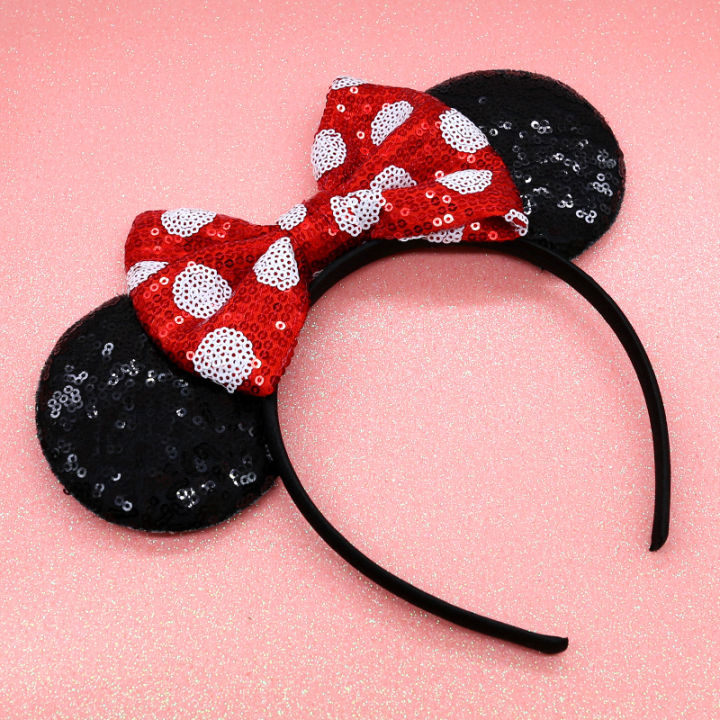 2026 Classical Mouse Ears Headband Embroidery 5" Sequins Dot Bow Hairband For Girls Featival Party DIY Hair Accessories