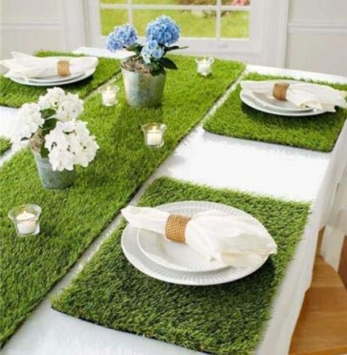 Artificial Grass Table Mat 4 Pack, Green Fake Turf for Decor, Placemats ...