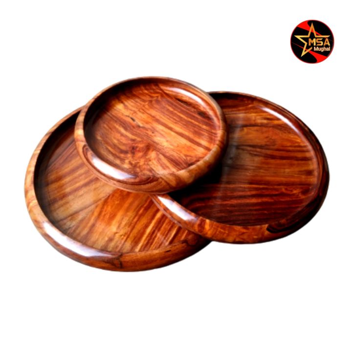 New style Handmade Wooden Dried Fruit Plate 3 Piece Set Sheesham Wood Used