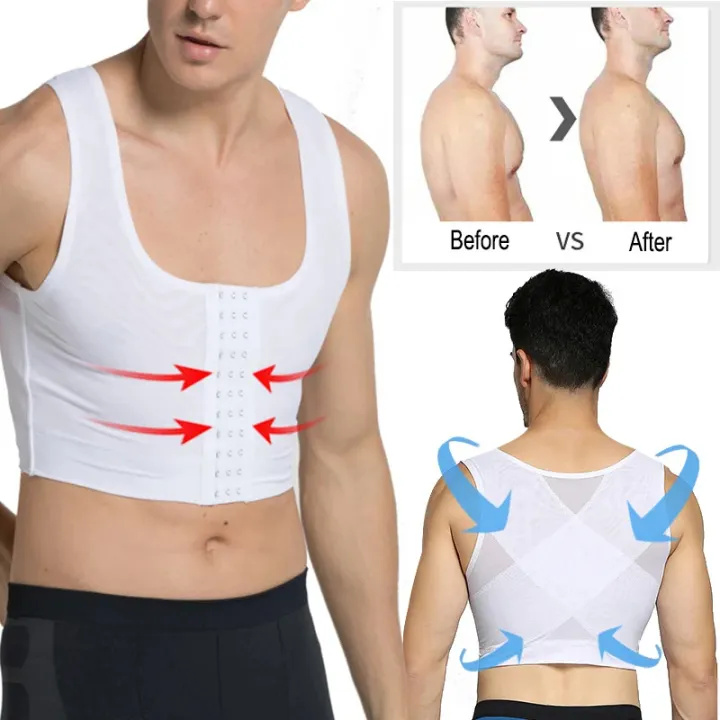 Men Body Shaper Slimming Chest Push Up Corset Compression Waist Trainer Building Sleeveless Vest Correct Posture Hooks Vest