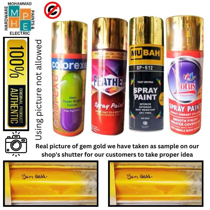 spray paint  , (one Bottle) Golden, Black, White, Red, Brown, yellow ,matt black, Blue, Pink, Voilet, orange, green, cream white, naval Grey, silver, Chrome، Lacquer, Beige . (mubah, colorexe, lotus, Win Plus , feather, GoldenMax، artiza،  etc