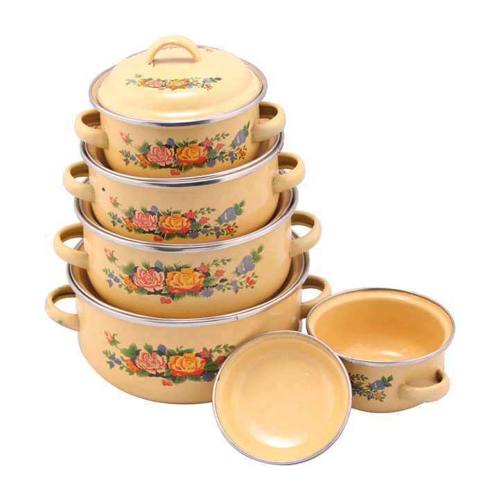 5 pcs Set Golden Enamel Cast Iron Cookware Casserole set enamel cook tool pot With Best quality