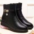 2024 Women Winter Casual Platform Block High Heels Ankle Boots Female Suede Fleece Zipper Buckle Warm Snow Boots Shoes. 