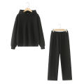 HH Women Solid Casual Sweatshirt Pant Suit Long Sleeve Hooded Fleece Pullover Coat Loose Straight Trousers Office Lady Sets.