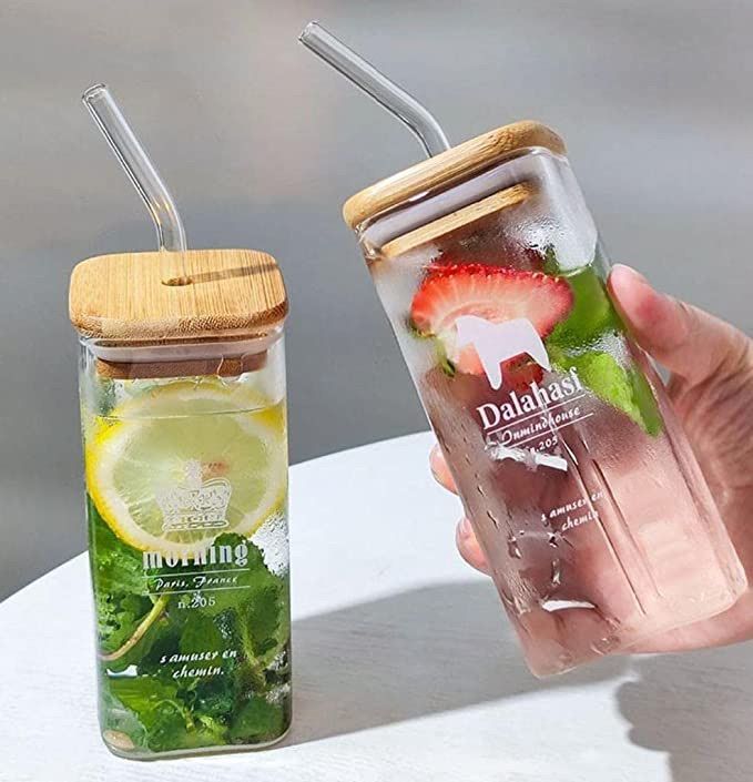AIR TIGHT JUICE JAR in, 320ml,350ml,385ml,410ml with bamboo lid and high quality glass, can be used for juices, beverages, cold coffee, etc