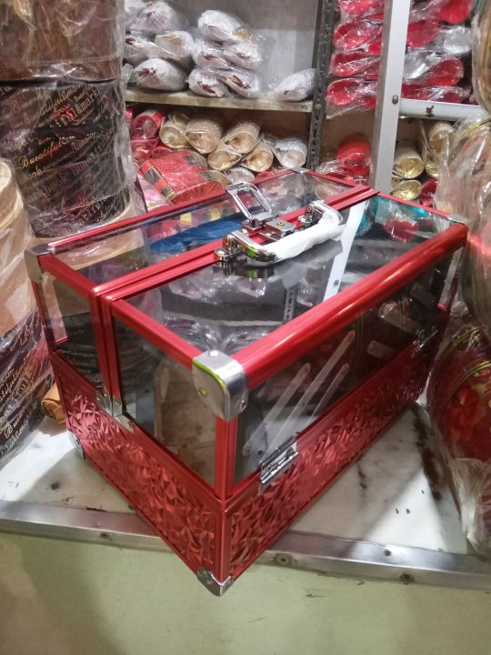 Jumbo size Hard and Normal Vanity Box - Makeup with Aluminium & transparent glass Box in Red & Pink For Cosmetic and Storage Makeup Kit