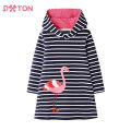 DXTON Hooded Girls Dress Flamingo Children Hoodied Dress Striped Cotton Toddler Straight Dresses Applique Winter Kids Daily Wear. 