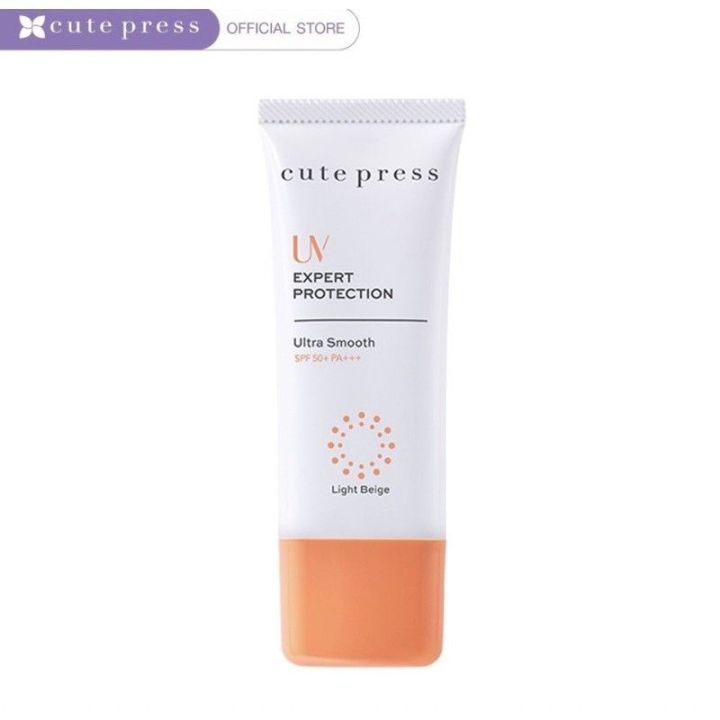 Cute Press Uv Expert Protection Ultra Smooth Spf 50+ Pa+++ Quick Press Orange Cap Sunscreen Cream Foundation Texture Sunscreen Sunscreen Mixed with Foundation, Waterproof, Sunscreen Mousse Texture, 30 Grams.