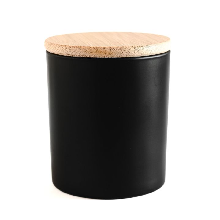 Matte Black Candle Jars 300ml (2PC) with Wooden Lid, Heat Resistant