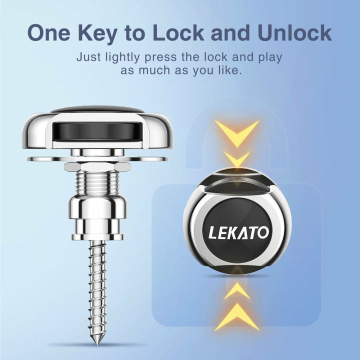 LEKATO Heavy-Duty Strap Locks, Quick Release Security System, Anti-Rust Alloy for Electric Guitar, Bass & Ukulele, 2-Pack