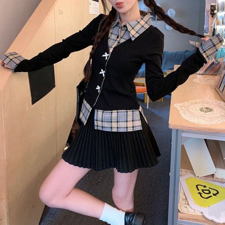 Female%20T-shirts%20Chic%20Long%20Sleeves%20T-shirts%20Girls%20Chic%20Designer%20Patchwork%20Tops%20Women%20Korean%20Sweet%20Bowknots%20Clothes%20-%20Image%203