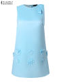 ZANZEA Women Elegant Sleeveless Mini Dress Korean Decor Flower Bow Tank Robe 2024 Autumn Round Neck Vestidos Holiday Party Dress.