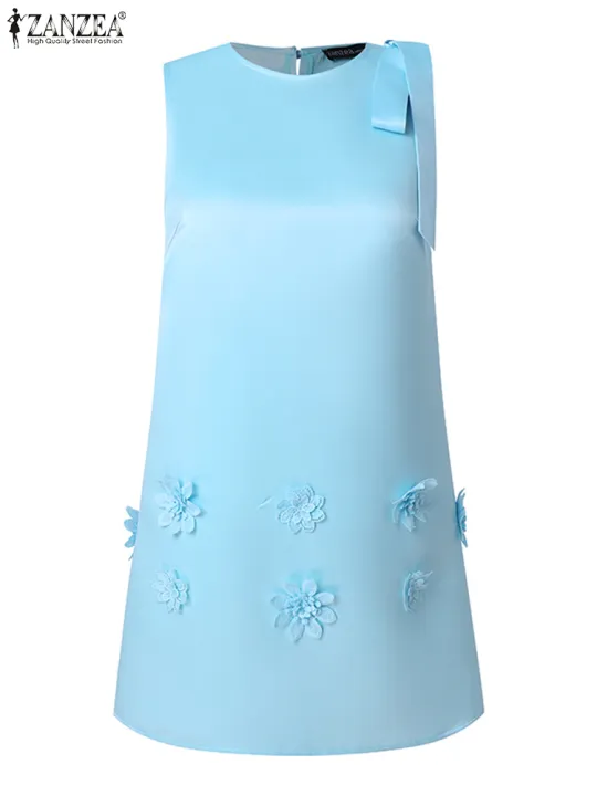 ZANZEA%20Women%20Elegant%20Sleeveless%20Mini%20Dress%20Korean%20Decor%20Flower%20Bow%20Tank%20Robe%202024%20Autumn%20Round%20Neck%20Vestidos%20Holiday%20Party%20Dress%20-%20Image%204