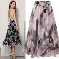 2024 Summer Print Floral Skirts For Women Casual Loose Elastic Waist Plus Size Skirt Belt A-line Chiffon Beach Saias Midi Femme.