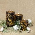 AYSERR --  3x2 INCHES TALL BLACK PILLAR CANDLE DECORATED WITH GOLD FOIL FLAKES (01 PC). 