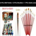 6 PCs SilkFabric Paints + 6 PCs Paint Brushes + 1 PCs  Fabric Gutta Cone For Outline Silk/Acrylic/Pearl Paints product.. 
