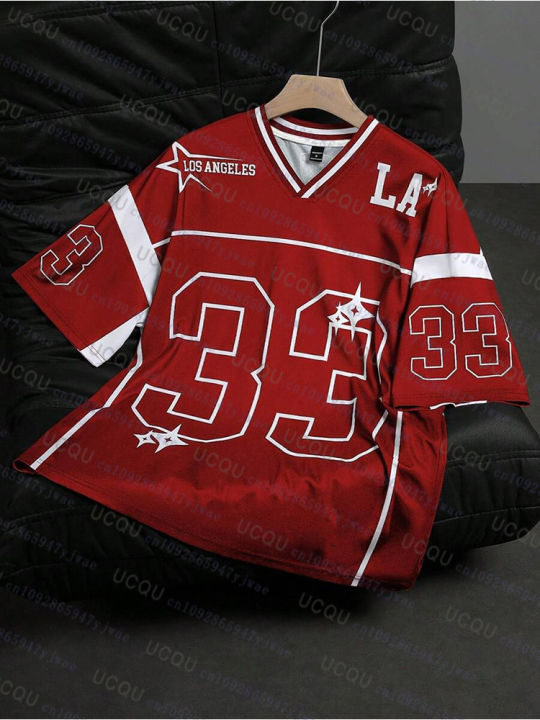 Los%20Angeles%20NO.33%20Football%20Jersey%20Fashion%20Casual%20V-neck%20Sport%20Tshirt%20Oversized%20Men%20Tee%20Clothing%20Streetwear%20Parent%20Child%20T-shirt%20-%20Image%202