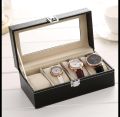 DELESYS 4 Positions PU Watch Box With Lock Household Items Storage Box For Watches Antiques Storage Box  4 Positions. 
