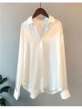 Plus Size Casual Women Silk Shirt 2025 New Fashion Loose Long Sleeve Button-Down Blouse Female Elegant Top Office Acetate Shirts.