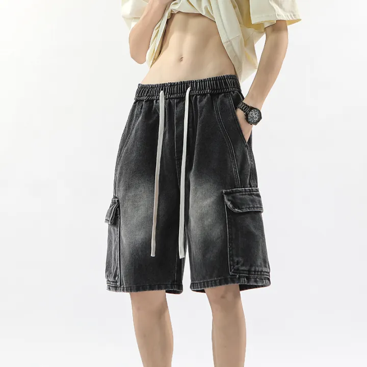 Summer%20Workwear%20Denim%20Shorts%20Street%20Men's%20Loose%20Straight%20Shorts%20Stretch%20Waist%20Casual%20Jogging%20Outdoor%20Five-Cubic%20Pants%20-%20Image%205