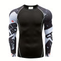 Men's Stylish Wolf Pattern Shirt, Casual Breathable Crew Neck Quick Dry Moisture Wicking Long Sleeve Tee Top For Hiking Jogging.