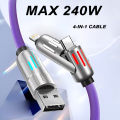 4 in 1 Functional 240W Super Fast Charge USB Type C Liquid Silicone Aluminum Alloy Data Cable For iPhone .