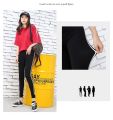 Women Korean Sports Leggings White Side Stripe Black Workout Leggings Modal Thin Slim High Waist Legging Pencil Pants. 