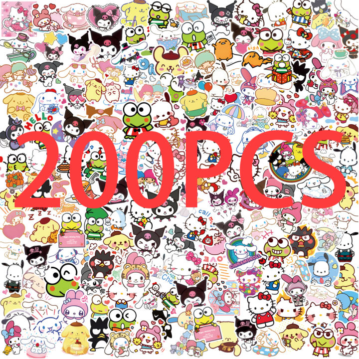 50/100/200pcs Kawaii My Melody Kuromi Hello Kitty Stickers for Kids ...