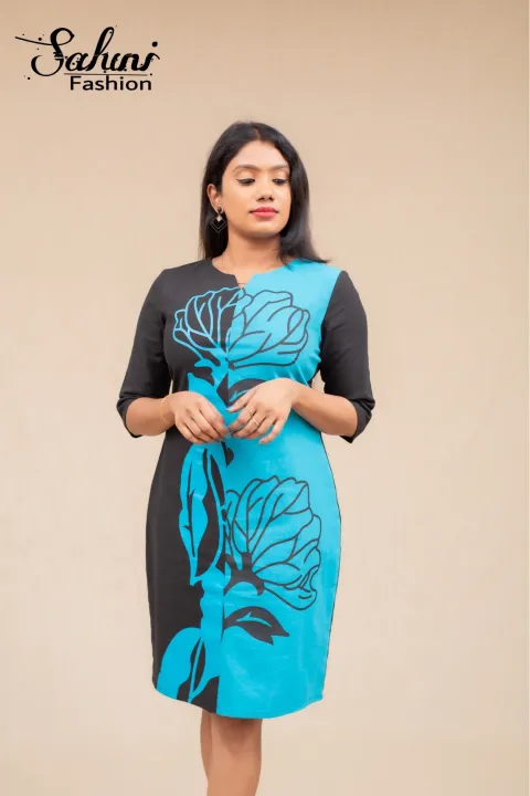 BLUE%20APPLIQUE%20PRINT%20CONTRAST%20BLACK%20COLOUR%20BODY%20CORN%20SHORT%20DRESS%20-%20Image%203