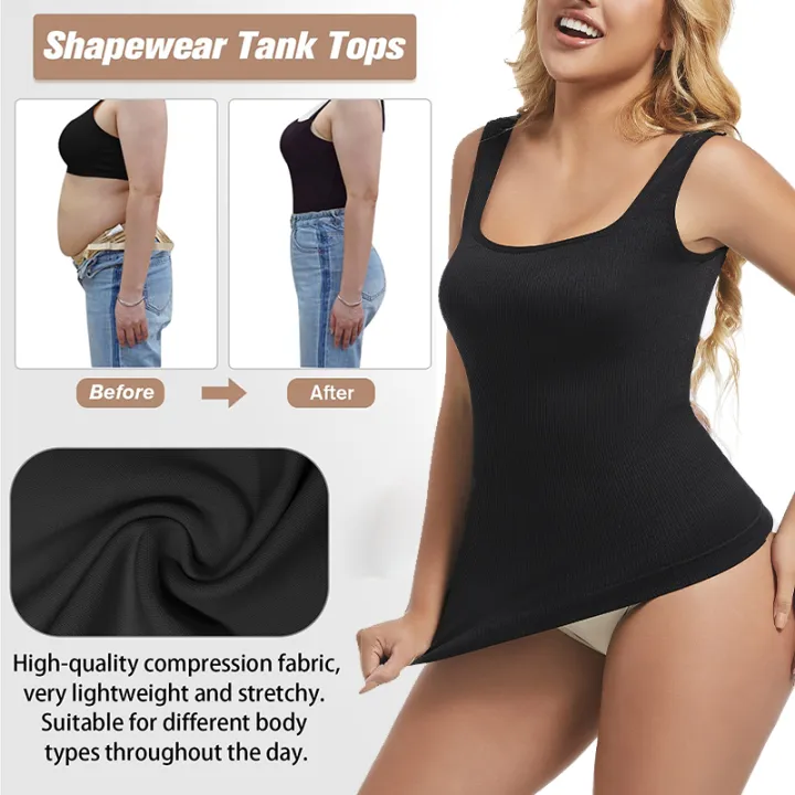 1/2%20PCS%20Shapewear%20Tummy%20Control%20Tank%20Top%20Compression%20Tanks%20for%20Women%20Square%20Neck%20Seam-free%20Body%20Shaper%20Camisole%20Cami%20Tops%20-%20Image%203