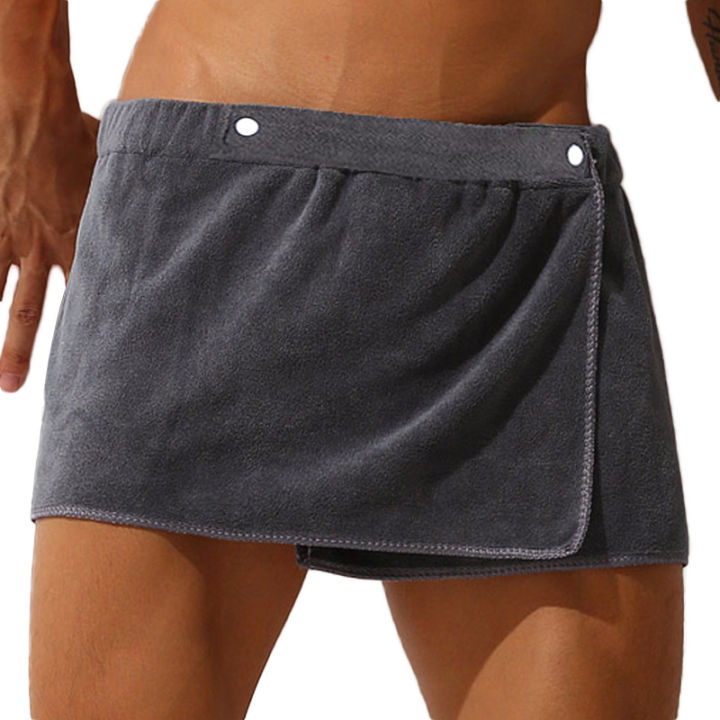 Sleep Bottoms Man Microfiber Pajamas Men Nightwear Short towel Pants Side Split Bathrobe Culottes Soft Thick