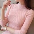 Women Mock Neck Ruffles Sweater Long Sleeve Knitted Bottoming Solid Pullovers Women Casual Stripe Sweater Autumn Winter 2023. 