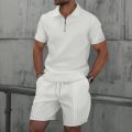 Summer Men Sports Polo Suit Short Sleeve Stylish Zipper Polo Shirt And Shorts Set Men Casual Streetwear 2-pie Leisure Sports Set. 