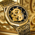 New Men's Watch Black Gold Steel Strip Business Style Mature Night Light Fully Automatic Golden Dragon Carving Mechanical Watch. 