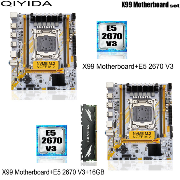 QIYIDA X99 Motherboard set LGA2011 3 kit With Xeon E5 2670 V3 CPU Processor and 16GB DDR4 RAM Memory NVME M.2 E5 D4